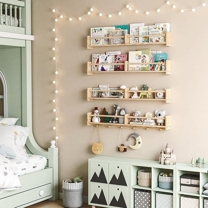 34Inch Nursery Bookshelves, Wall Floating Shelf Kids Coat Rack - Image 4