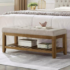 24KF Large Rectangular Upholstered Tufted Linen Fabric Ottoman Bench, Padded by WEMARTHOMEDECOR