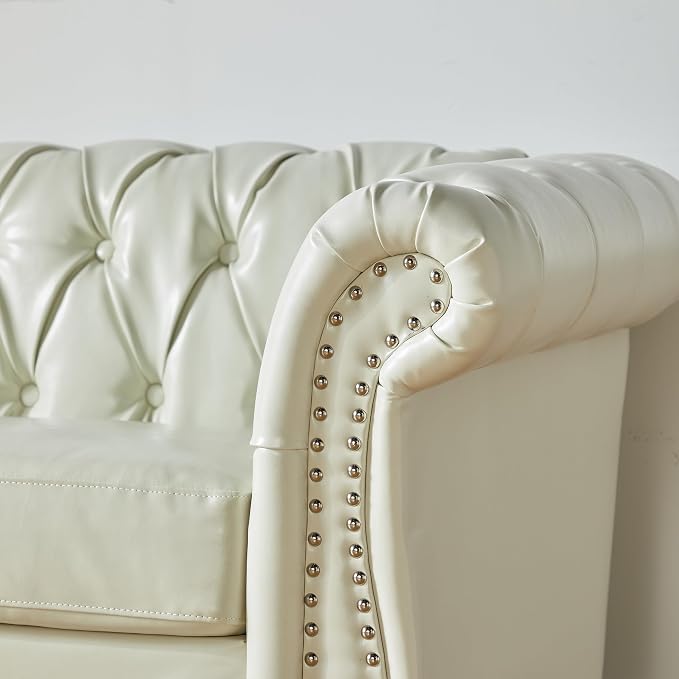 LEVNARY Leather Sofa, Chesterfield Tufted Upholstered 2 Seater Couch, Modern - Image 4