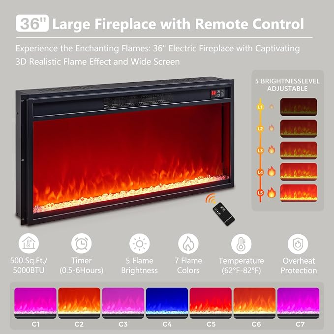 Modern Fireplace TV Stand with 36" LED Electric Fireplace - Image 4
