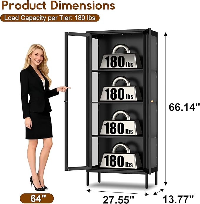UNICOLY Glass Display Cabinet 4-Tier, Display Cabinet - Image 3