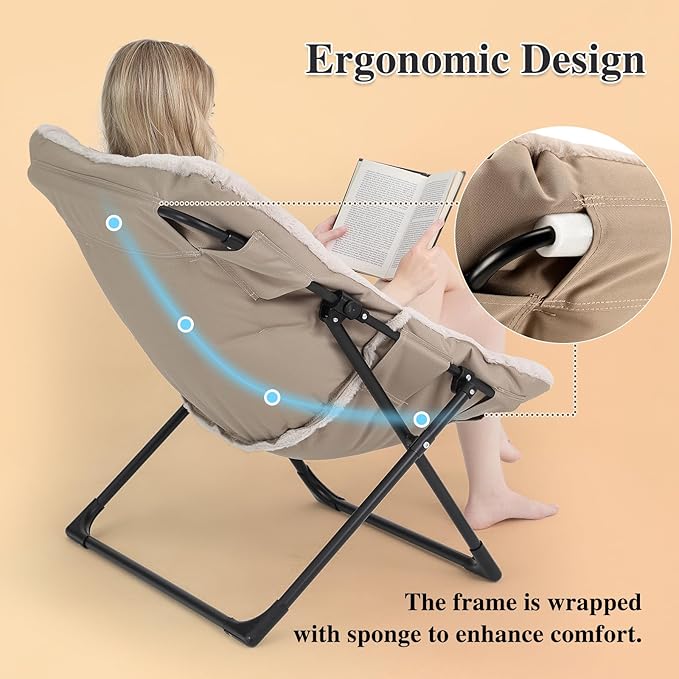 Comfy Saucer Chair for Adults, Soft Faux Fur Bedroom Chair, Accent Dorm Chairs - Image 6