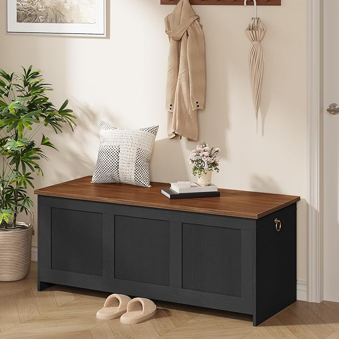 HOOBRO Storage Bench, 43.3" Retro Wooden Storage Chest, Wooden Storage Trunk - Image 5