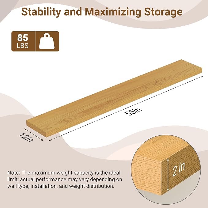 55 Inch Floating Shelves, 12 Inch Deep Floating Shelves - Image 3