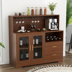 Auromie Wine Bar Cabinet with LED Light, Home Coffee Cabinet with Wine and - Image 8