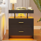 LED Nightstand with Wireless Charging Station, Glass Top Smart Bedside Table - Image 8