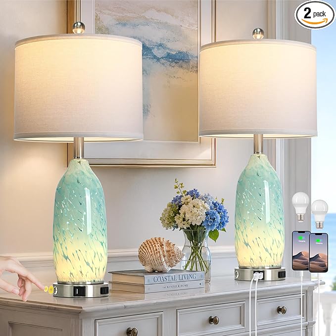 Rinweey 26" Bule Glass Table Lamps Set of 2, Nautical lamp by Rinweey