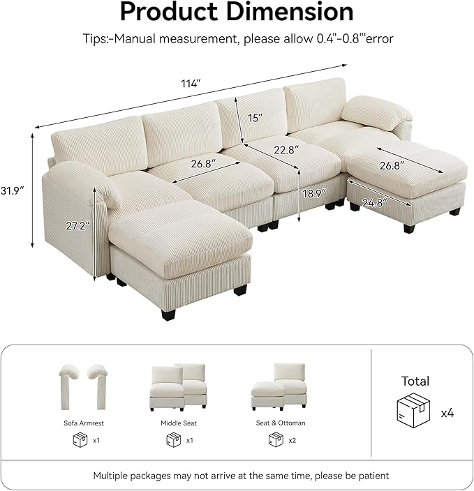 114'' U-Shaped Sectional Couch - Image 2