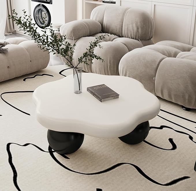 35" Cloud Coffee Table with 3 Ball Legs, Modern Minimalist Petal Center Table by BSYEIO