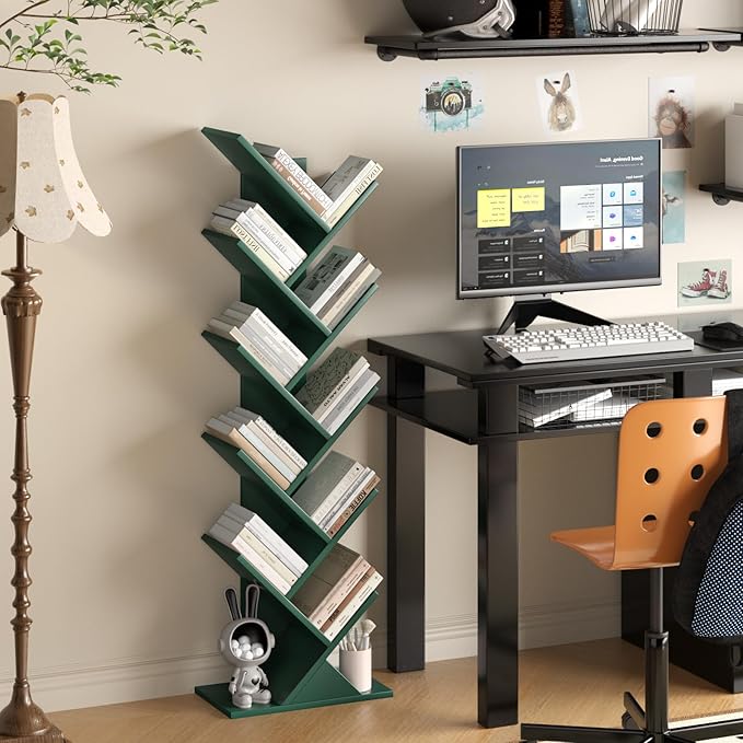 SHEEPAM 10 Tier Tree Book Shelf, Floor Standing Wood Bookshelf - Image 7