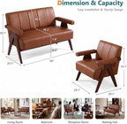 STHOUYN Brown Leather Loveseat Sofa and Accent Chair, Mid-Century Modern Office - Image 8