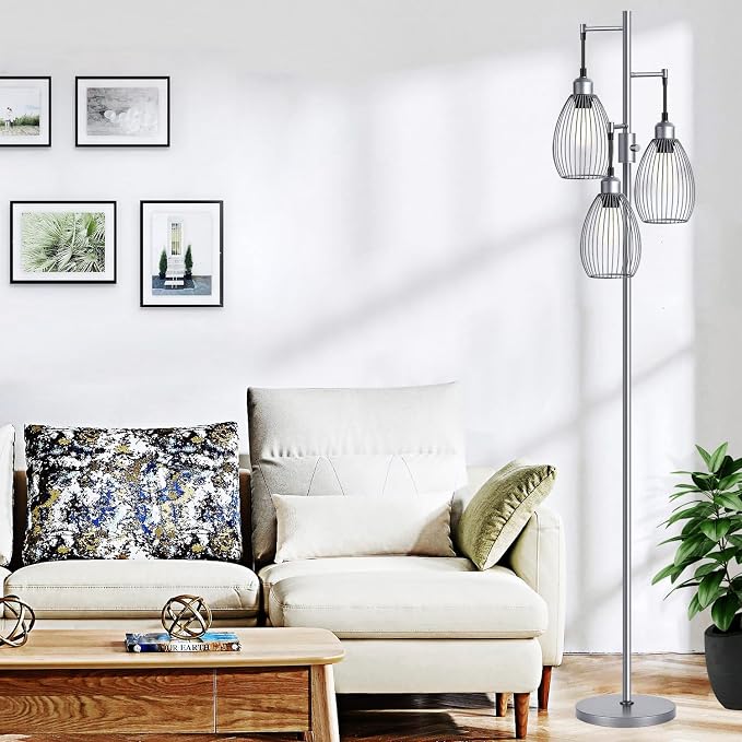 Nintiue Dimmable Floor Lamp, 3 x 800LM LED Edison Bulbs Included, Industrial - Image 6