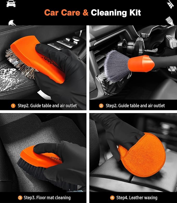 YeewayVeh 7PCS Car Interior Detailing Kit, Horse Hair Leather Brush - Image 4