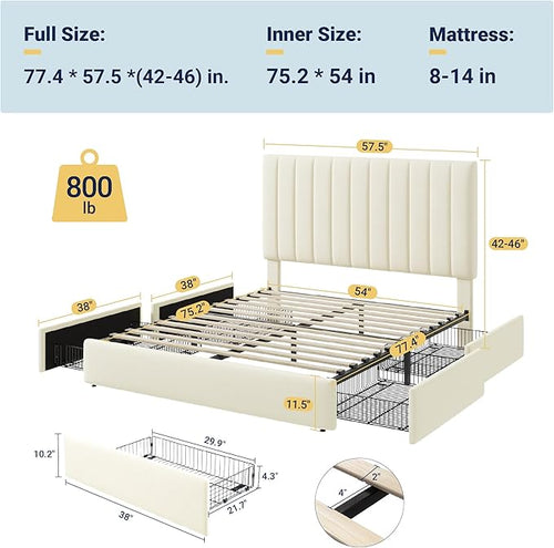 Allewie Full Size Storage Bed Frame, Vertical Channel Tufted Adjustable - Image 2