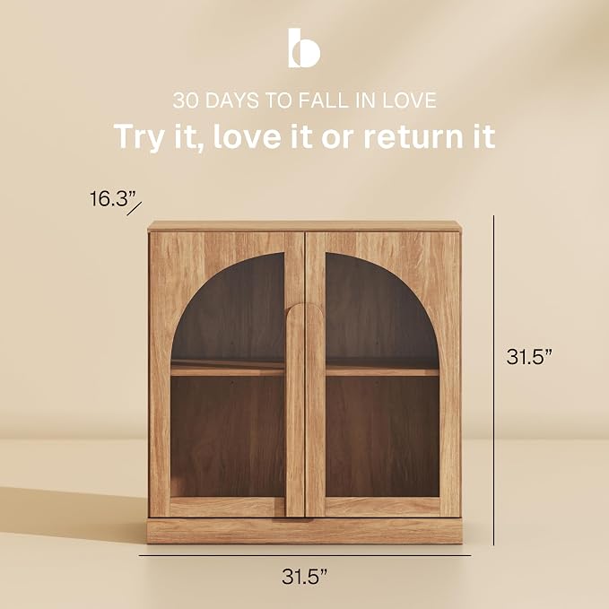 BELLEZE 2 Tier Bookshelf with Arched Glass Door - Image 2