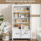 QUW 63" Tall Bookshelf with Glass Doors and Solid Wood Legs, Modern Book Shelf - Image 5