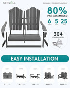 SERWALL Outdoor Patio Adirondack Set, 2 Folding Adirondack Bench & 1 Coffee - Image 2