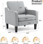 VINGLI Mid Century Modern Accent Chair, Light Grey Fabric Accent Chairs - Image 2
