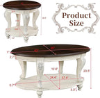 LKTART Oval Coffee Tables Set of 3, Vintage Wood Coffee Table - Image 3
