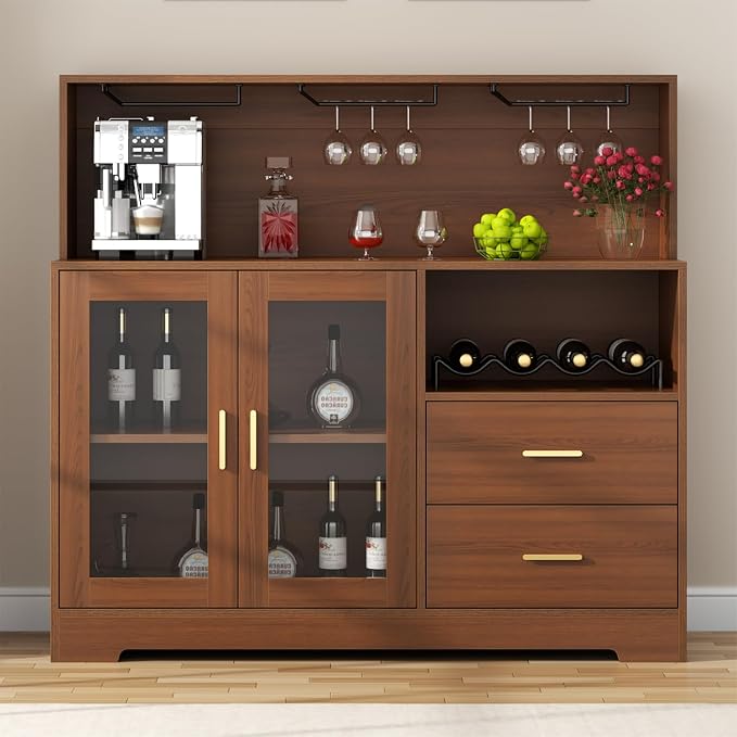 Auromie Wine Bar Cabinet with LED Light, Home Coffee Cabinet with Wine and - Image 3