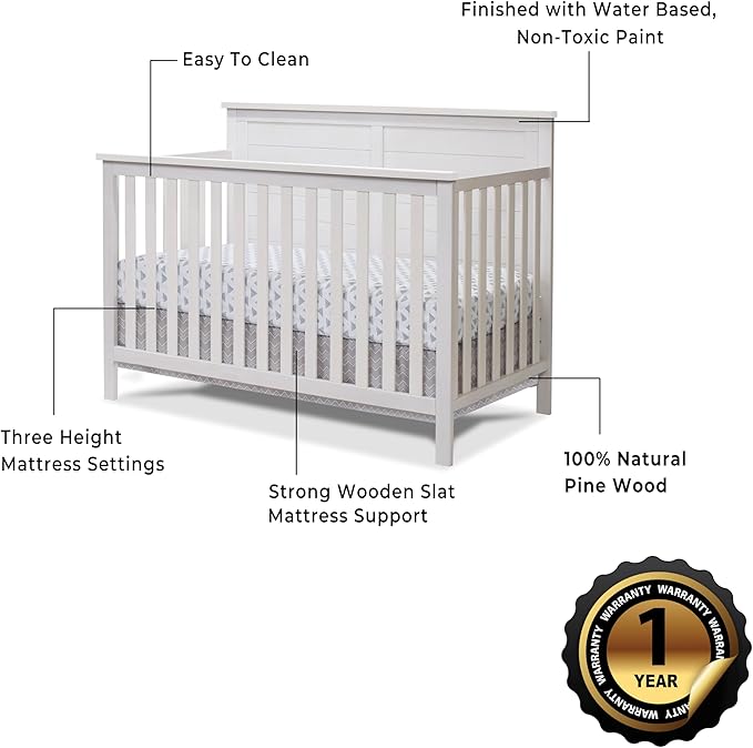 Sorelle Furniture Ashley Crib, Classic 4-in-1 Convertible Pannel Crib, Baby - Image 6
