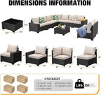 JOYURE 10 Pieces Patio Furniture Set All-Weather Outdoor Wicker Sectional - Image 3