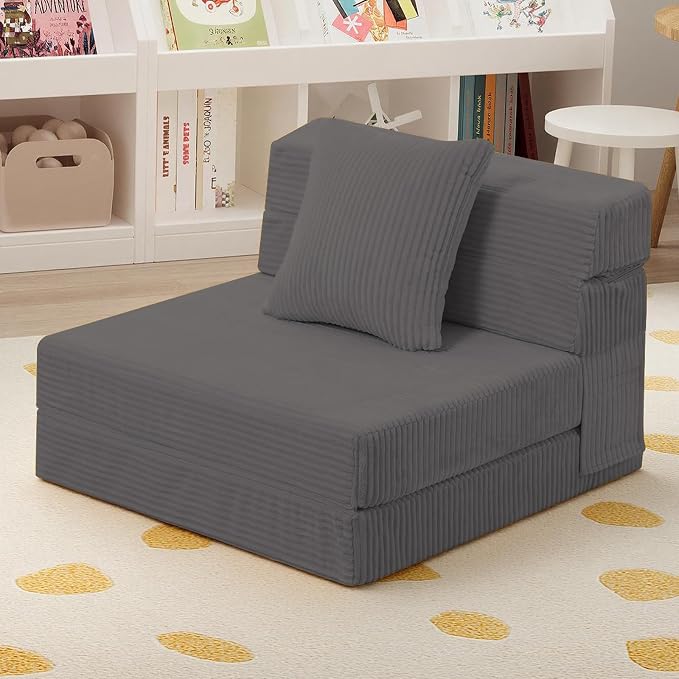 MeMoreCool Kids Folding Sofa Chair – Corduroy Floor Futon, Tri-Fold Mattress - Image 8