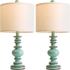 BOBOMOMO 20" Distressed Teal Bedside Lamps Set of 2, Hand-Painted Vintage Resin - Image 6