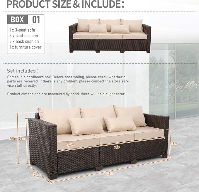 Rattan Star Outdoor Furniture Couch 3 Seater Sofa Outdoor Brown Wicker Sofa - Image 2