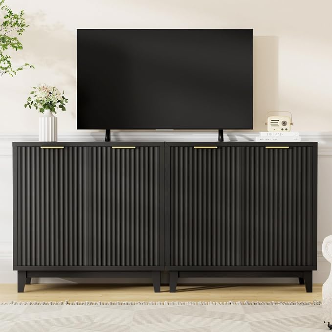 Fluted Cabinet with Storage, 2 Doors Sideboard Buffet, Mid Century Modern - Image 8