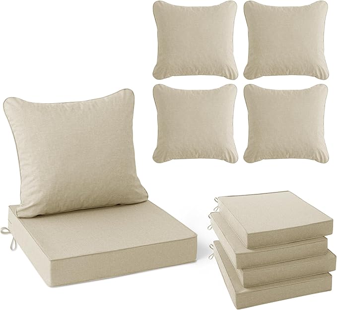Summsun Patio Chair Cushions Set of 4, Faux Linen Outdoor Furniture Cushions by SUMMSUN
