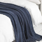 BOURINA Navy Throw Blanket 60x80 Inches Throw Textured Solid Soft Sofa Throw - Image 6
