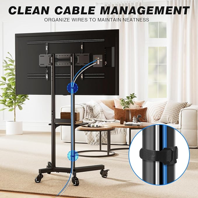 Rolling TV Stand with Shelf for 32-85 inch TVs up to 150lbs, Portable Mobile TV - Image 8