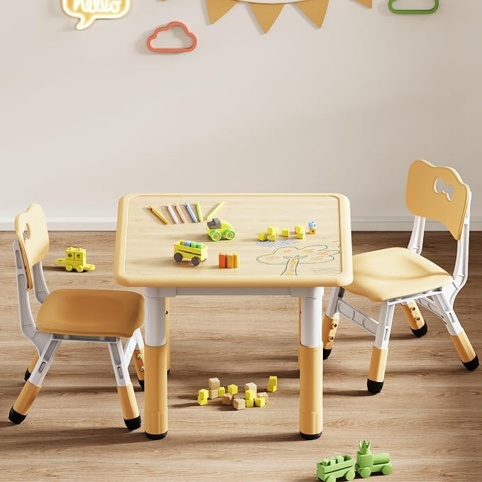 Brelley Kids Table and 2 Chairs Set, Height Adjustable Toddler Desk and Chair - Image 7