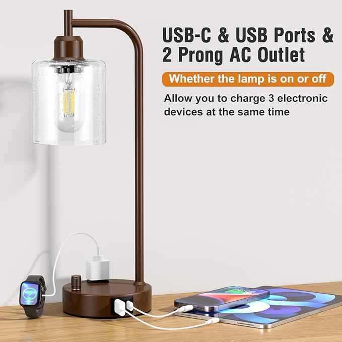 Innqoo Industrial Table Lamps for Bedrooms Set of 2 - Image 3