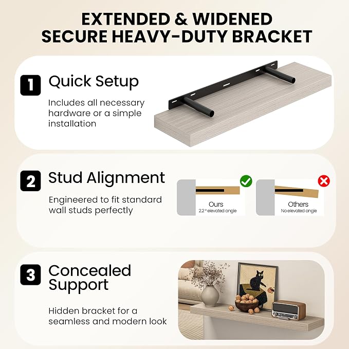 Fun Memories 67 Inch Fireplace Mantel Shelf, Deep Floating Shelves - Image 6
