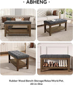 ABHENG Solid Rubber Wood Shoe Bench, Soft Chenille Material Upholstered Seat - Image 7