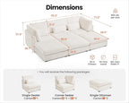 115" Oversized Corduroy Couch Modular Sectional Sofa, Washable Cloud Couch - Image 2