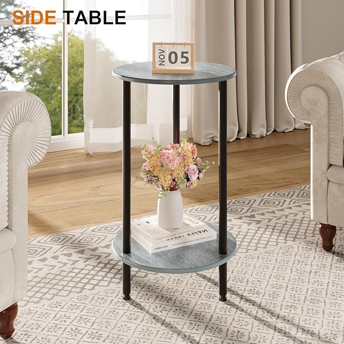 Small Round Side Table, 2-Tier Modern Accent/Bedside Table - Image 4