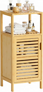 HITNET Bathroom Cabinet Freestanding, Small Bamboo Floor Cabinet, 4 Tier Single by HITNET
