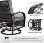 3 Pieces Patio Furniture Set, Outdoor Swivel Glider Rocker, Wicker Patio Bistro - Image 4