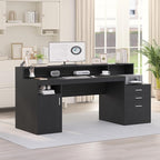 YOMILUVE Computer Desk with 3 Drawer & Storage Shelves, Home Office Desk with - Image 8
