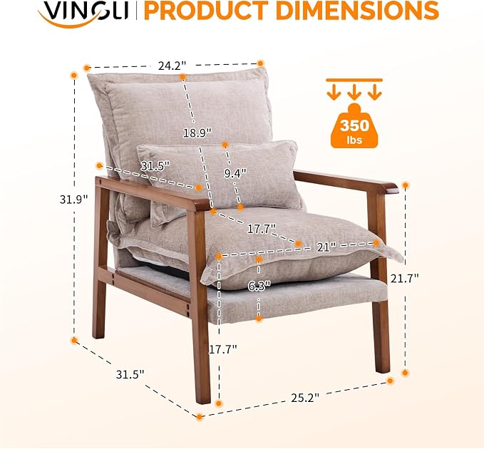 VINGLI Mid-Century Modern Cloud Accent Armchair - Image 2