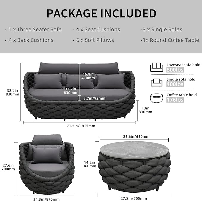 TWT Outdoor Patio Furniture Set, 5 Pieces Aluminum Sectional Sofa, Metal Patio - Image 2