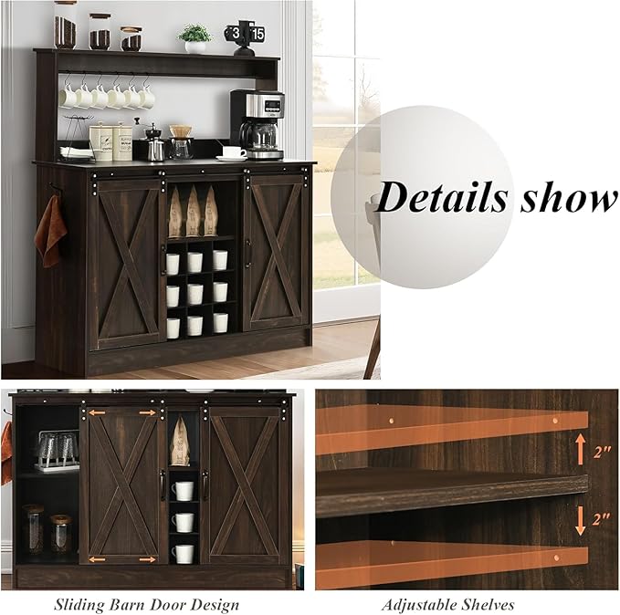 4ever2buy Farmhouse Coffee Bar Cabinet - Image 4