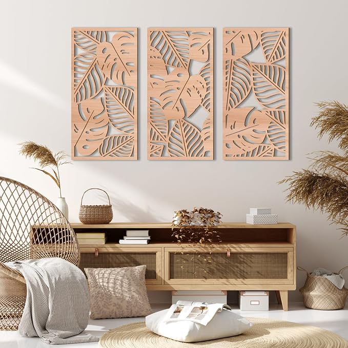 IARTTOP Large Wood Tropical Wall Art 15.9X32 Inch Carved Palm Leaves Wall Decor - Image 2