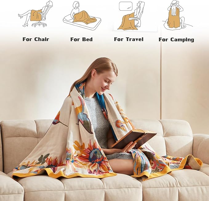 LUTBM Boho Throw Blanket for Couch 100% Cotton Soft Breathable Butterfly and - Image 4