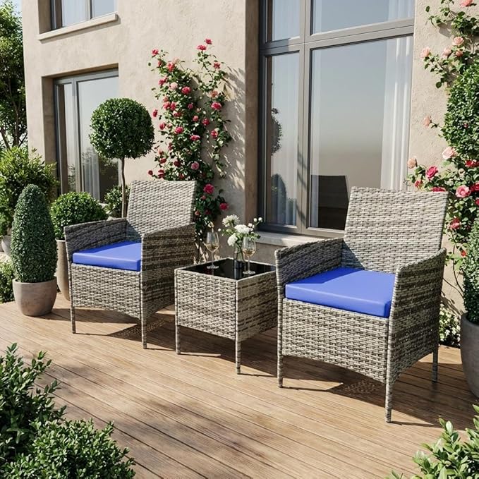 3 Piece Outdoor Patio Furniture Set, All-Weather PE Rattan Wicker Chairs - Image 5