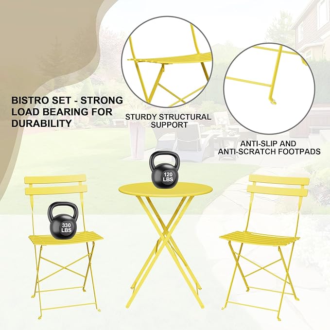3-Piece Folding Bistro Set, Outdoor Patio Furniture Set - Image 8