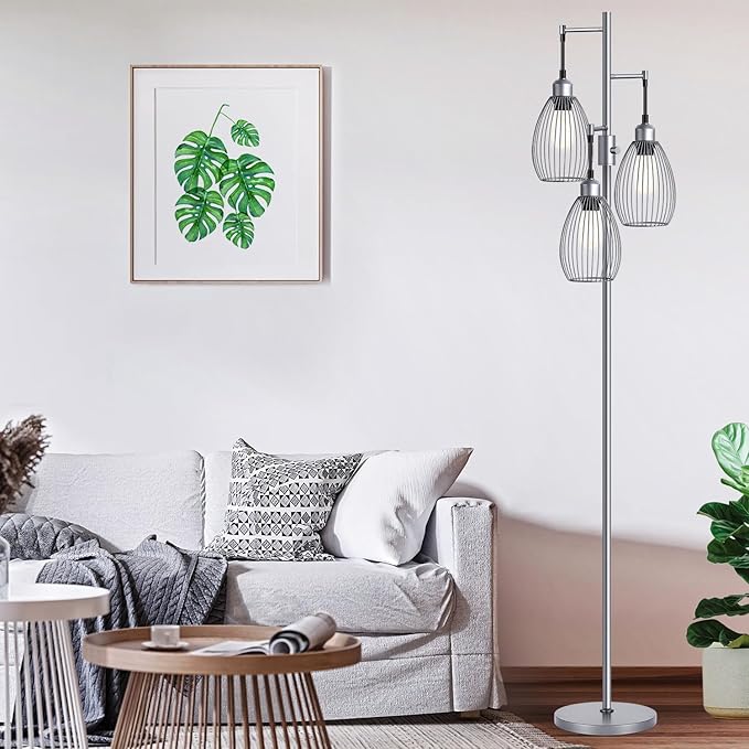 Nintiue Dimmable Floor Lamp, 3 x 800LM LED Edison Bulbs Included, Industrial - Image 4